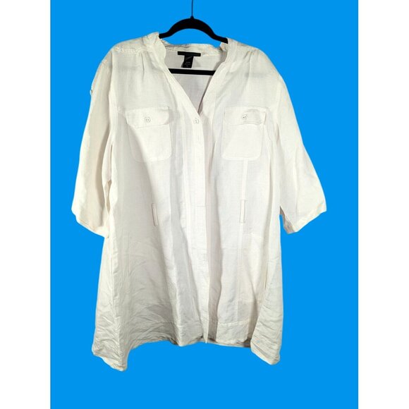 Ashley Stewart Womens Essential Shirt Dress White Linen/Rayon Cassic 22 - Picture 1 of 4